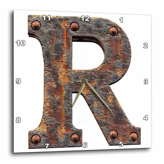 3drose, Urban Image of Rusty Metal Monogram Letter R, 10x10 Wall Clock