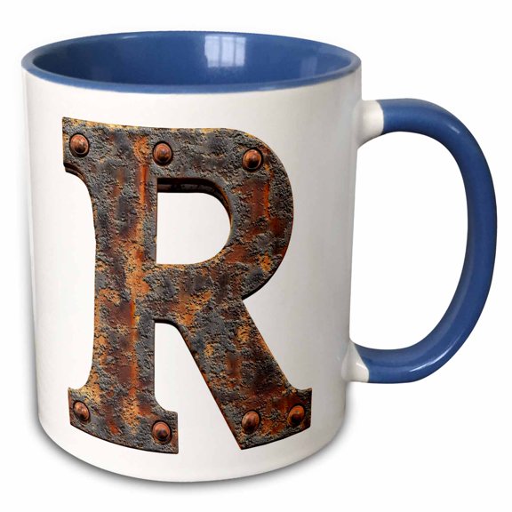 3drose, Urban Image of Rusty Metal Monogram Letter R, 11oz Two-tone Blue Mug