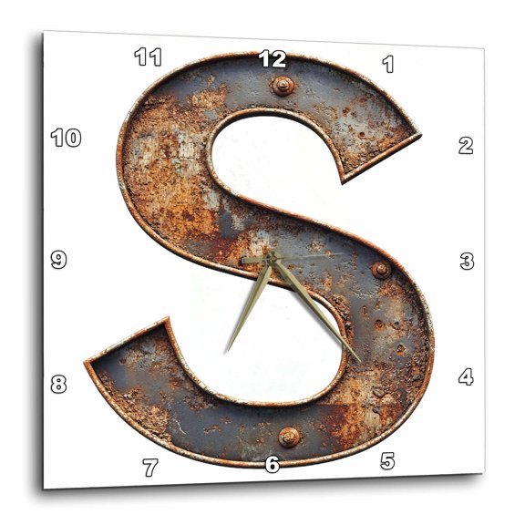 3drose, Urban Image of Rusty Metal Monogram Letter S, 10x10 Wall Clock