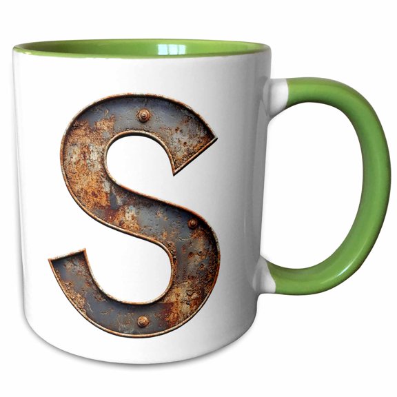 3drose, Urban Image of Rusty Metal Monogram Letter S, 11oz Two-tone Green Mug