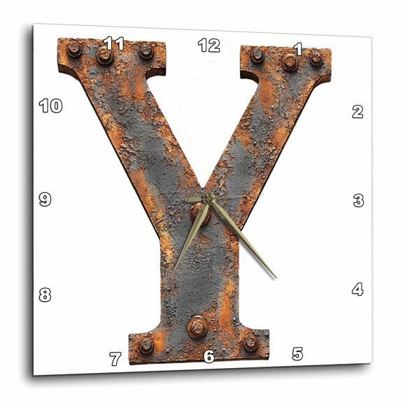 3drose, Urban Image of Rusty Metal Monogram Letter Y, 15x15 Wall Clock