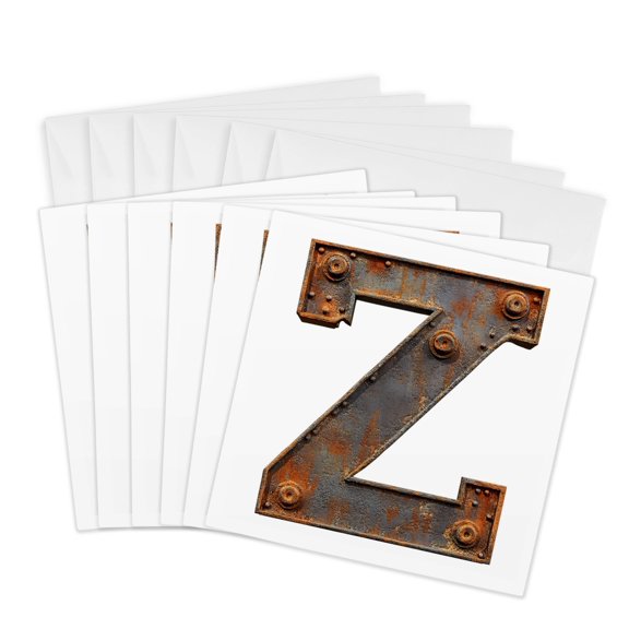 3drose, Urban Image of Rusty Metal Monogram Letter Z, 6 Greeting Cards with Envelopes
