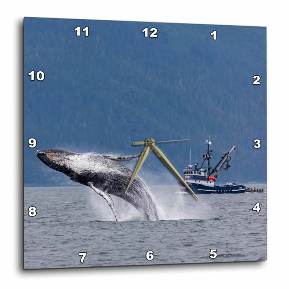 3drose, Us, Alaska, Chatham Strait. Breaching Humpback Whale, 15x15 Wall Clock