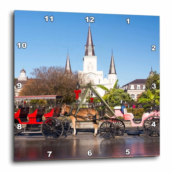 3drose, Us, New Orleans. Jackson Square Carriage Rides Line up in Morning, 13x13 Wall Clock