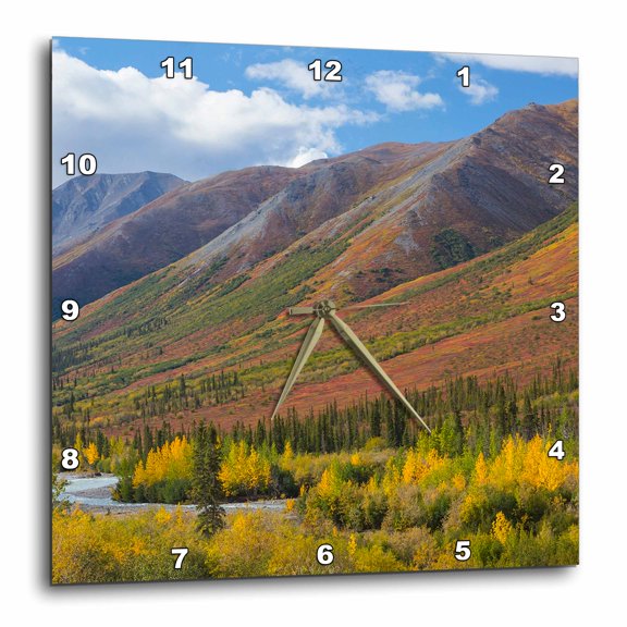 3drose, Usa, Alaska, Brooks Range. Autumn Mountain Landscape with Stream., 10x10 Wall Clock