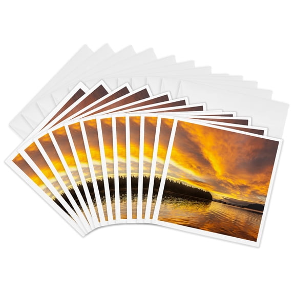 3drose, Usa, Alaska, Tongass National Forest. Sunset Landscape., 12 Greeting Cards with Envelopes