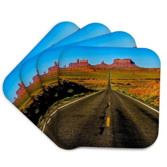 3drose, Usa, Arizona, Monument Valley, Highway View, Set of 4 Coasters - Soft