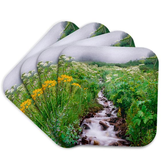 3drose, Usa, Colorado, Rocky Mountains. Stream Flows down Hillside., Set of 4 Coasters - Soft