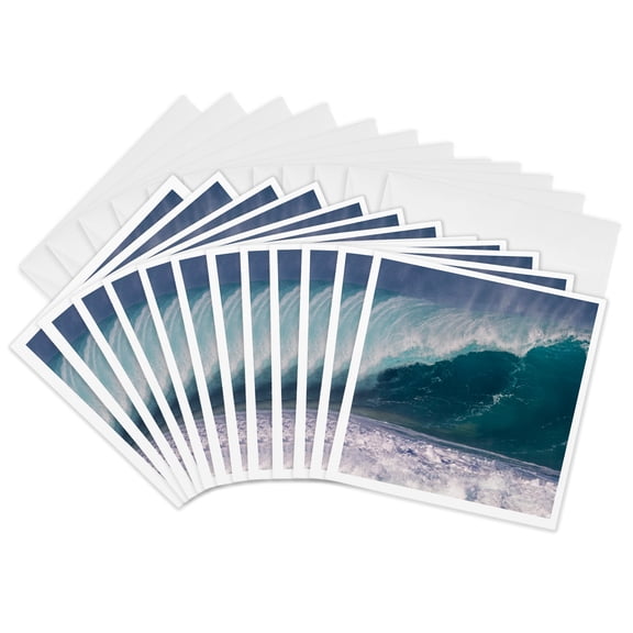 3drose, Usa, Hawaii, Oahu, Large Wave Along the Pipeline Beach, 12 Greeting Cards with Envelopes