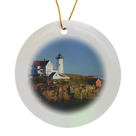 3drose, Usa, Maine, York, Lighthouse., Circle Porcelain Ornament