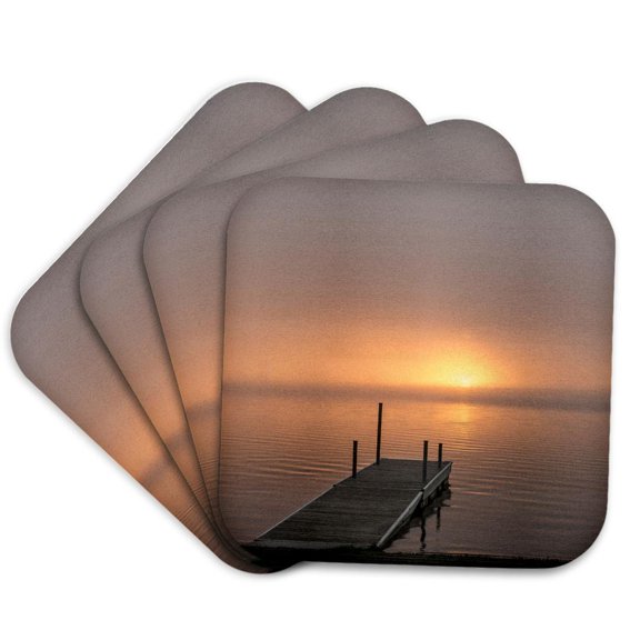 3drose, Usa, Minnesota, Walker, Foggy Sunrise on Leech Lake., Set of 4 Coasters - Soft