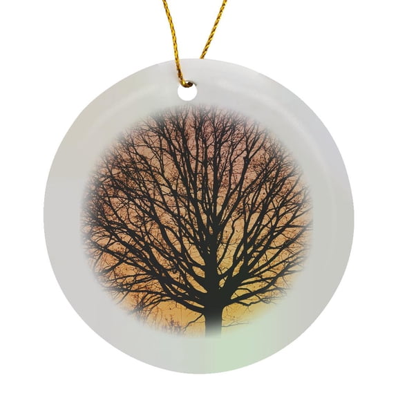 3drose, Usa, Missouri. Leafless Tree Backlit by Sunset., Circle Porcelain Ornament