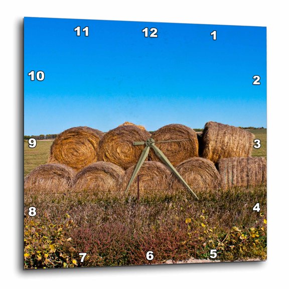 3drose, Usa, Nebraska, Crawford, Stacked Round Hay Bales, 10x10 Wall Clock