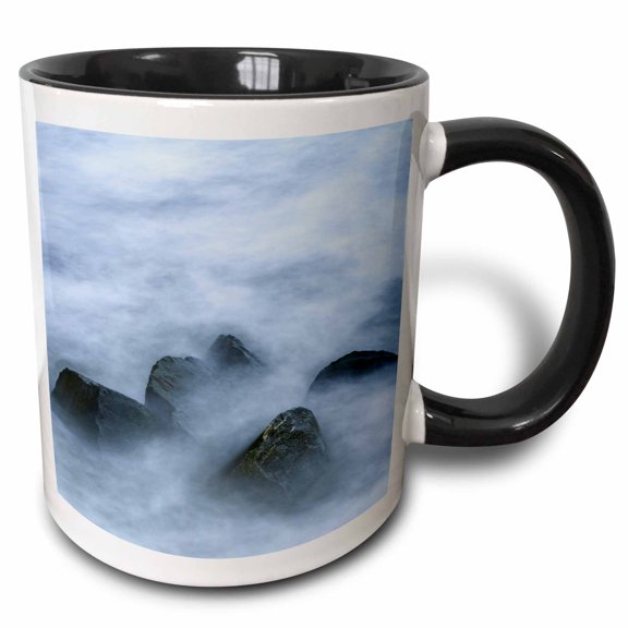 3drose, Usa, New Jersey, Cape May National Seashore. Boulders on Ocean Shore., 11oz Two-tone Black Mug