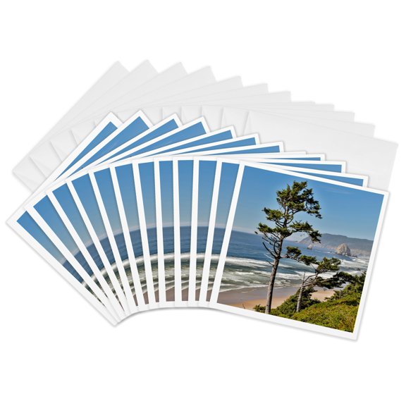 3drose, Usa, Oregon. Cannon Beach with Haystack, 12 Greeting Cards with Envelopes