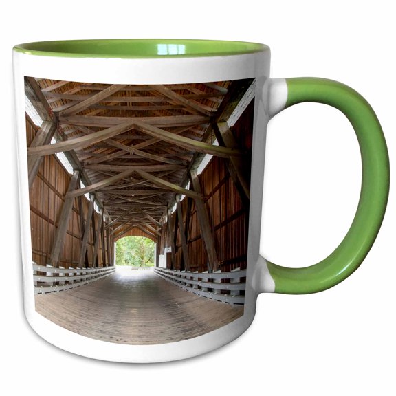3drose, Usa, Oregon, Lane County, Jasper Place Road, Covered Bridge., 11oz Two-tone Green Mug