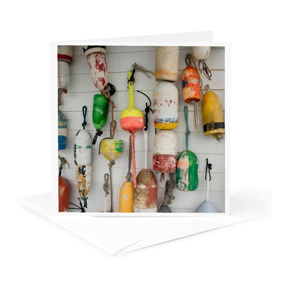 3drose, Usa, Rhode Island, Block Island. Fishing Buoys and Floats., 1 Greeting Card with Envelope