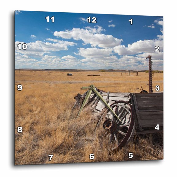 3drose, Usa, South Dakota, Cactus Flat, Prairie Homestead, Old Wagon, 10x10 Wall Clock