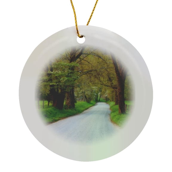 3drose, Usa, Tennessee, Sparks Lane in Cades Cove in the Spring., Circle Porcelain Ornament