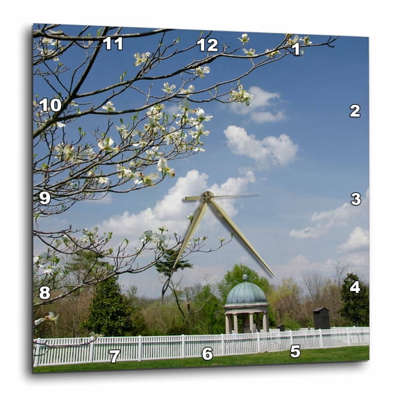 3drose, Usa, Tennessee. the Hermitage. Jacksons Tomb with Dogwood Trees., 15x15 Wall Clock