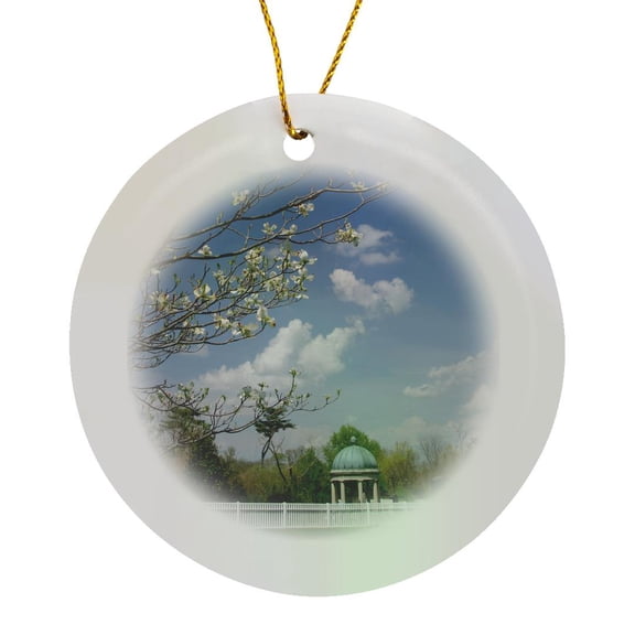 3drose, Usa, Tennessee. the Hermitage. Jacksons Tomb with Dogwood Trees., Circle Porcelain Ornament