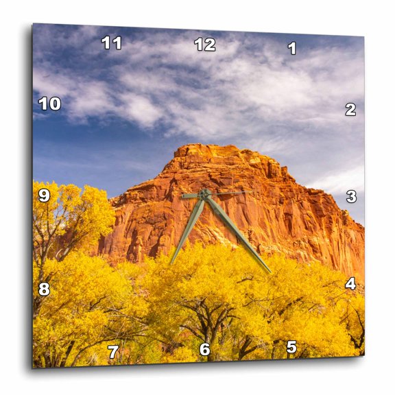 3drose, Usa, Utah, Capitol Reef National Park. Red Rocks. Fall Cottonwoods., 15x15 Wall Clock