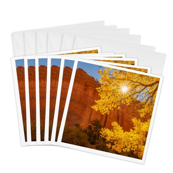 3drose, Usa, Utah, Grand Staircase Monument. Rock Formations. and Cottonwoods, 6 Greeting Cards with Envelopes