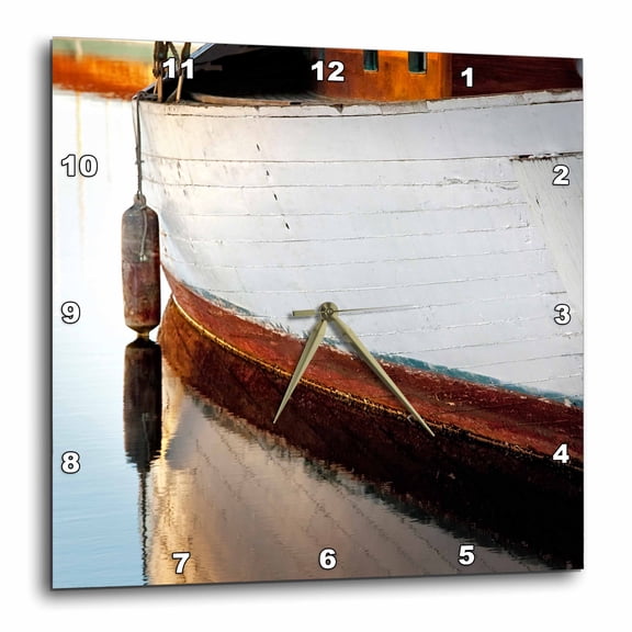 3drose, Usa, Wa, Seattle. Wooden Boat Reflects on Lake, 15x15 Wall Clock