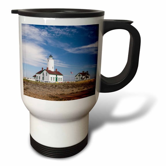 3drose, Usa, Washington, Sequim, Dungeness Spit. Dungeness Spit Lighthouse., 14oz Stainless Steel Travel Mug