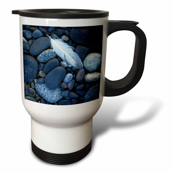 3drose, Usa, Washington, Snake River, Hells Canyon, Gull Feather and Stones., 14oz Stainless Steel Travel Mug