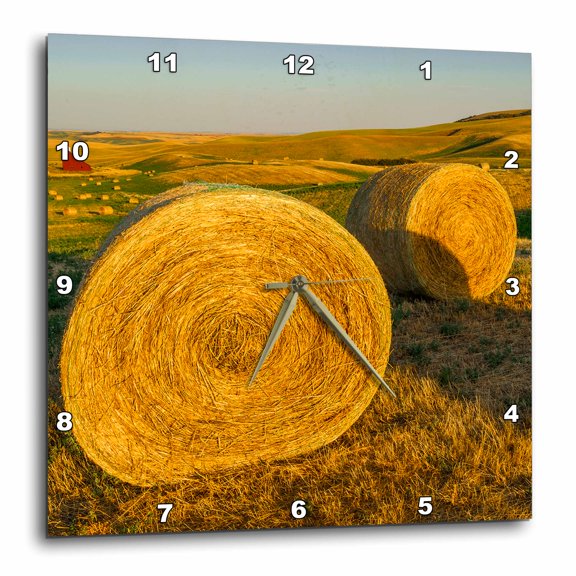 3drose, Usa, Washington State, Harvest, Bales of Hay, 10x10 Wall Clock