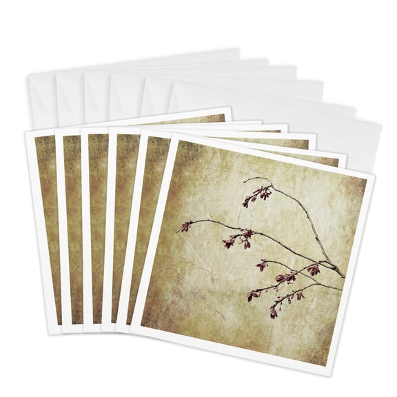 3drose, Usa, Washington State, Seabeck. Plum Tree Branch with Spring Buds., 6 Greeting Cards with Envelopes