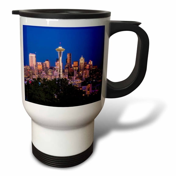 3drose, Usa, Washington State, Seattle, Seattle Skyline at Dusk, 14oz Stainless Steel Travel Mug