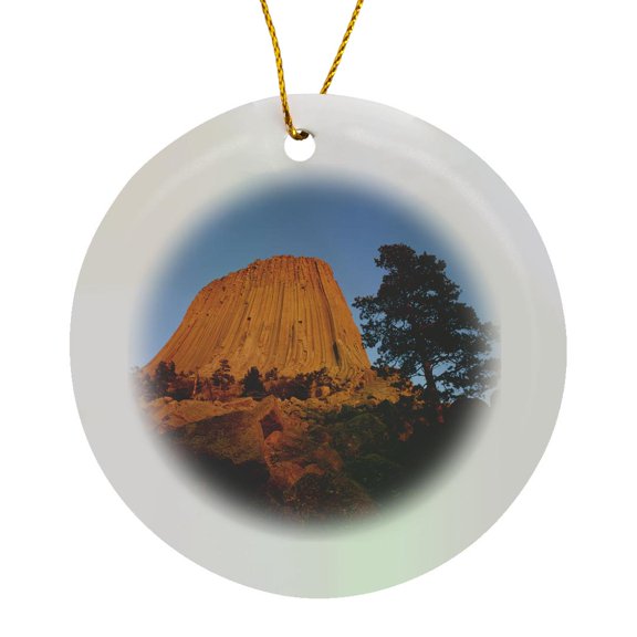3drose, Usa, Wyoming, Hulett, Devils Tower National Monument at Evening., Circle Porcelain Ornament