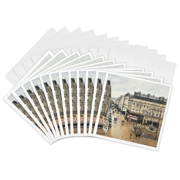 3drose, Uspd Image of French Painting Rainy Boulevard Camille Pissarro, 12 Greeting Cards with Envelopes