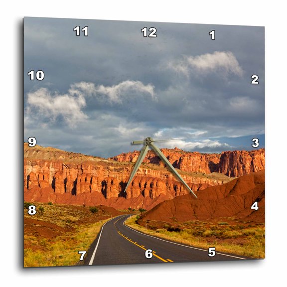 3drose, Utah, Capitol Reef Np, Waterpocket Fold Rock Formations Along Highway., 13x13 Wall Clock