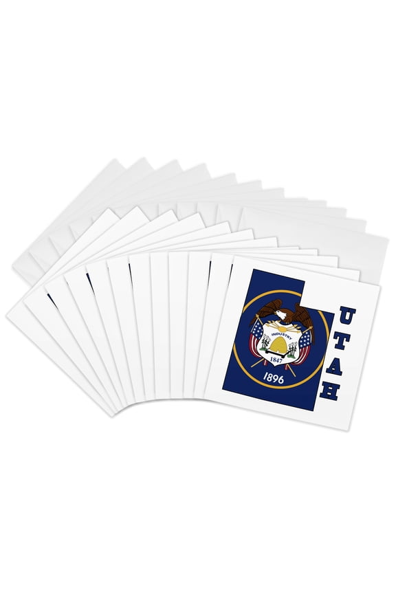 , Utah State Flag in the Outline Map and Letters for Utah, 12 Greeting Cards with Envelopes