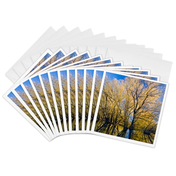 3drose, Utah, Usa, Peachleaf Willow Trees Reflected in Logan River., 12 Greeting Cards with Envelopes