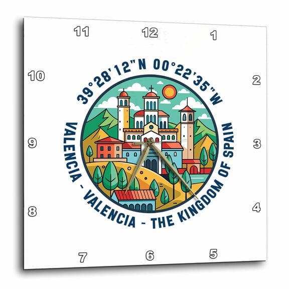 3drose, Valencia, the Kingdom of Spain, Cityscape, Coordinates. Travel Gift, 13x13 Wall Clock