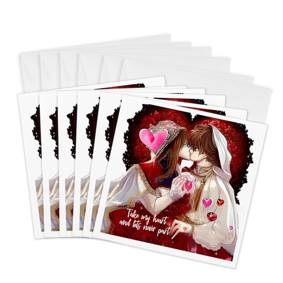 3drose, Valentines Day. Take My Heart... Fantasy Prince, Princess, Gift, Card, 6 Greeting Cards with Envelopes