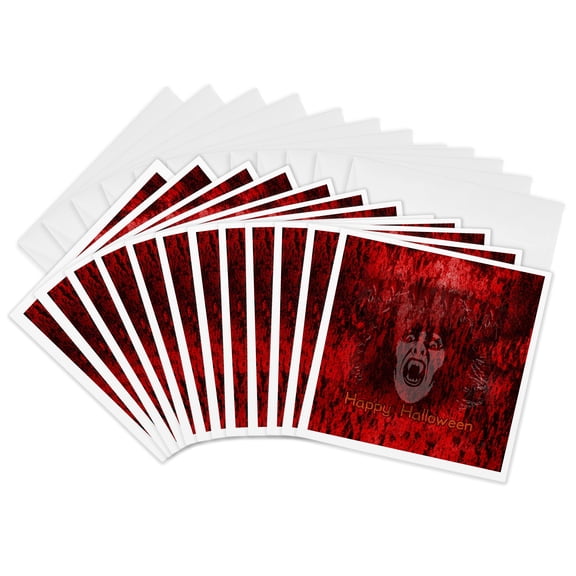 3drose, Vampire Face in Bloody Background, 12 Greeting Cards with Envelopes