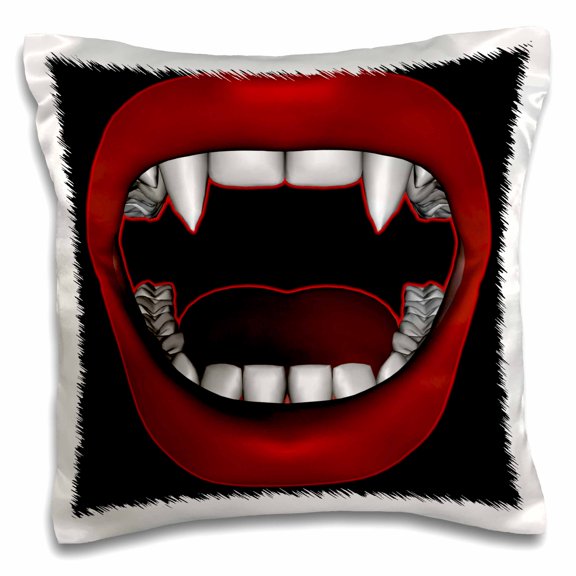 3drose, Vampire Mouth Goth Fangs Design on Dark Background, 16x16 inch Pillow Case