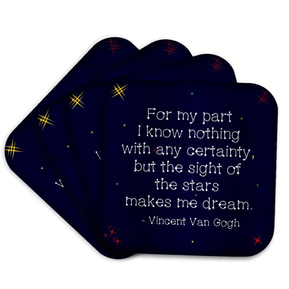 3drose, Van Gogh Quote for My Part I Know Nothing - in Star Styled Text, Set of 4 Coasters - Soft