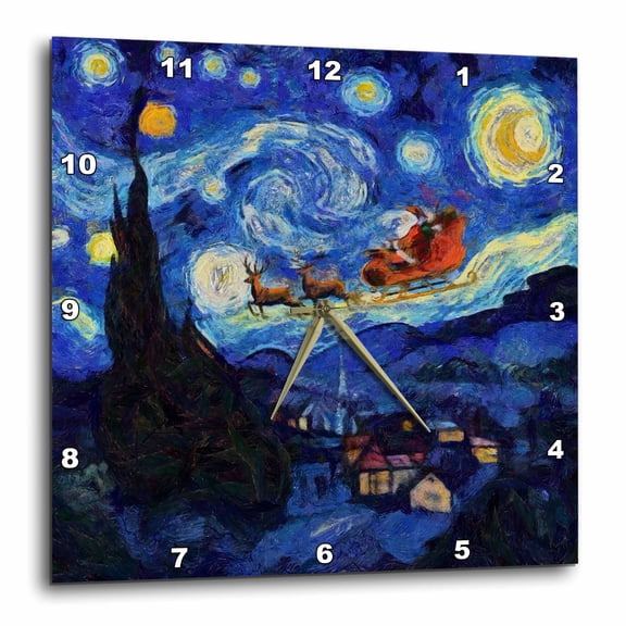 3drose, Van Gogh Starry Night St Nicholas in St Remy, 15x15 Wall Clock