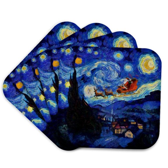 3drose, Van Gogh Starry Night St Nicholas in St Remy, Set of 4 Coasters - Soft