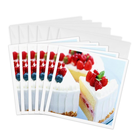 3drose, Vanilla Cake with Strawberries, 6 Greeting Cards with Envelopes