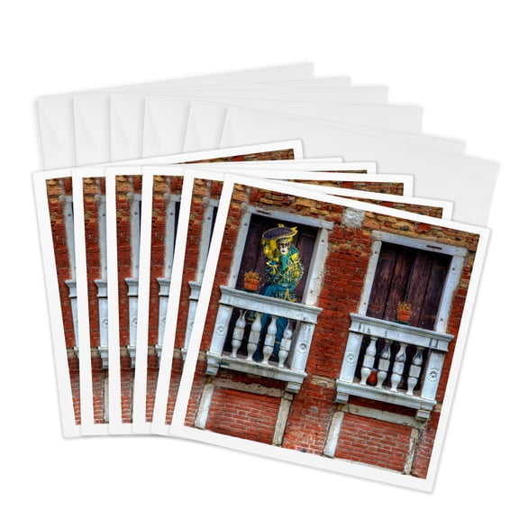 3drose, Venice. Carnival Participant Wearing Mask and Costume on Balcony., 6 Greeting Cards with Envelopes