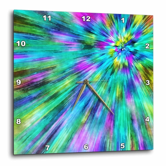 3drose, Vibrant Colorful Retro Starburst Style Tie Dye Design with Textures, 15x15 Wall Clock