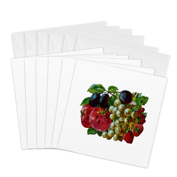 3drose, Victorian Group of Fruit with Plums, Grapes, Strawberries and Tomatoes, 6 Greeting Cards with Envelopes