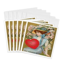 3drose, Victorian Woman with Flowers to My Valentine My Heart Is Yours, 6 Greeting Cards with Envelopes